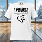 PAWS and Enjoy the Little Things t-shirt featuring paw prints and floral accents, perfect for dog lovers and nature enthusiasts.