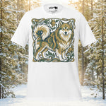 Finnish Lapphund Art Nouveau Woodland Frame Illustration T-Shirt | Lapphund Designs