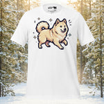 Finnish Lapphund Pixel Style Playful Walk Illustration T-Shirt | Lapphund Designs