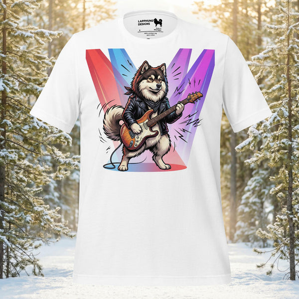Finnish Lapphund Rock Legend Electric Guitar Graphic T-Shirt | Lapphund Designs