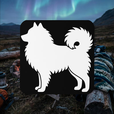 White Finnish Lapphund Silhouette Lapphund Designs Logo Cork-Back Coaster