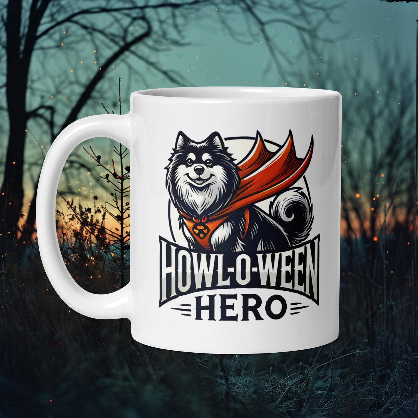 Howl-O-Ween Hero Mug – Finnish Lapphund in Hero Costume Design