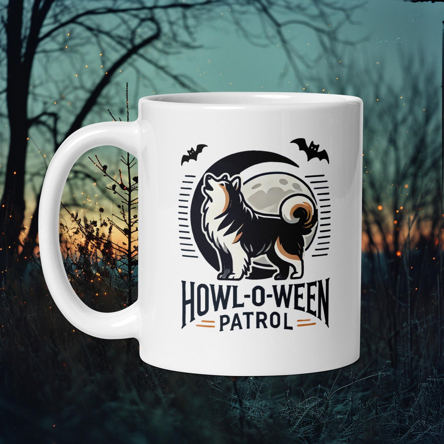 Howl-O-Ween Patrol Mug – Finnish Lapphund in Night Patrol Design