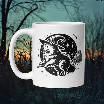 Lapphund Witch Ride Mug – Finnish Lapphund Flying on a Broomstick Design