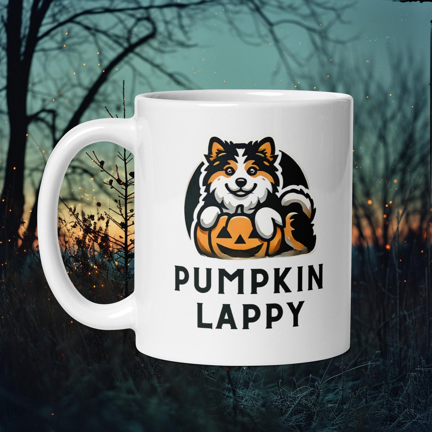 Pumpkin Lappy Mug – Finnish Lapphund with Halloween Pumpkin Design