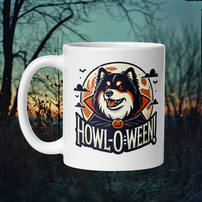 Howl-O-Ween Mug – Finnish Lapphund Halloween Design with Full Moon