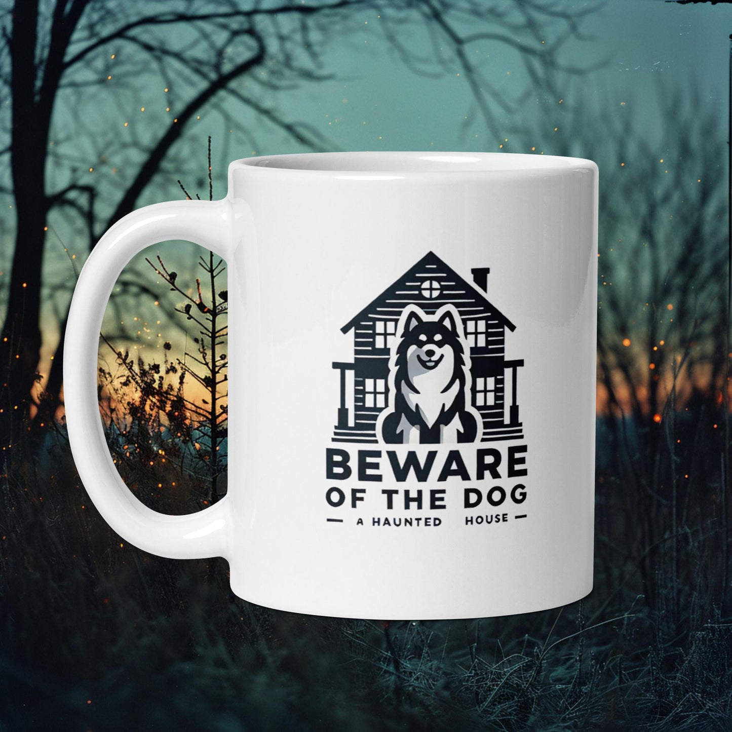 Beware of the Dog Mug – Finnish Lapphund Haunted House Halloween Design