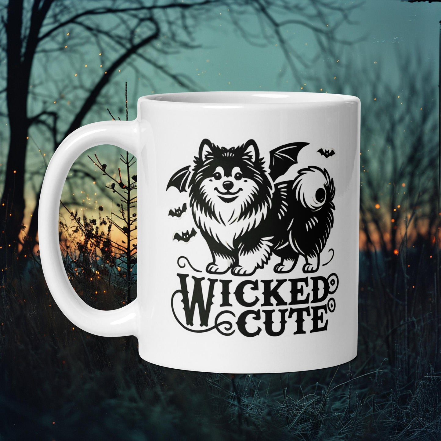 Wicked Cute Mug – Finnish Lapphund Halloween Bat Design