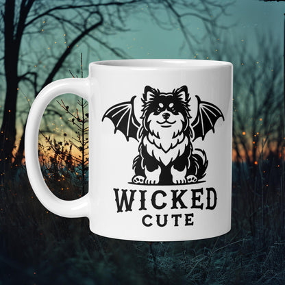 Wicked Cute Mug – Finnish Lapphund with Bat Wings Halloween Design