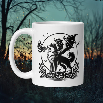 Fire-Breathing Dragon Lappy Mug – Finnish Lapphund Halloween Fantasy Design