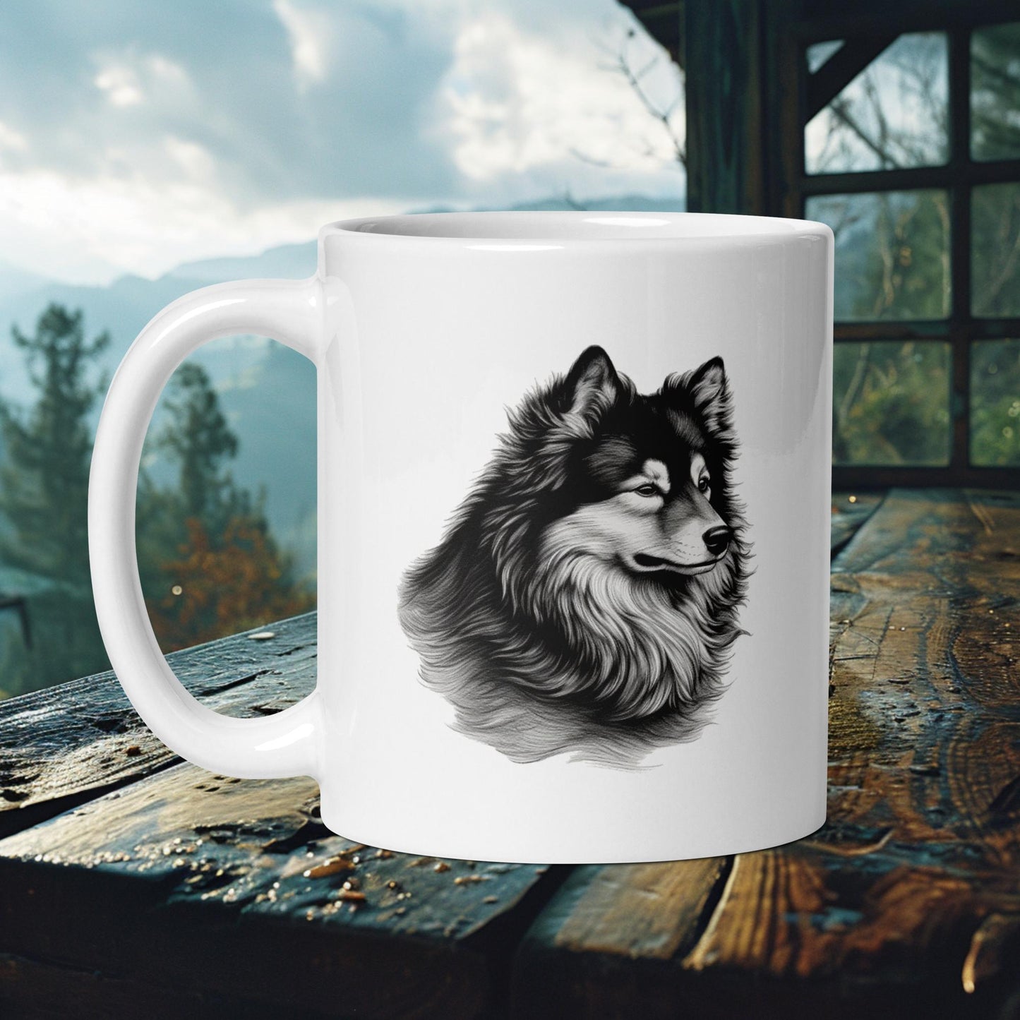 Finnish Lapphund Portrait Mug – Elegant Monochrome Sketch Art