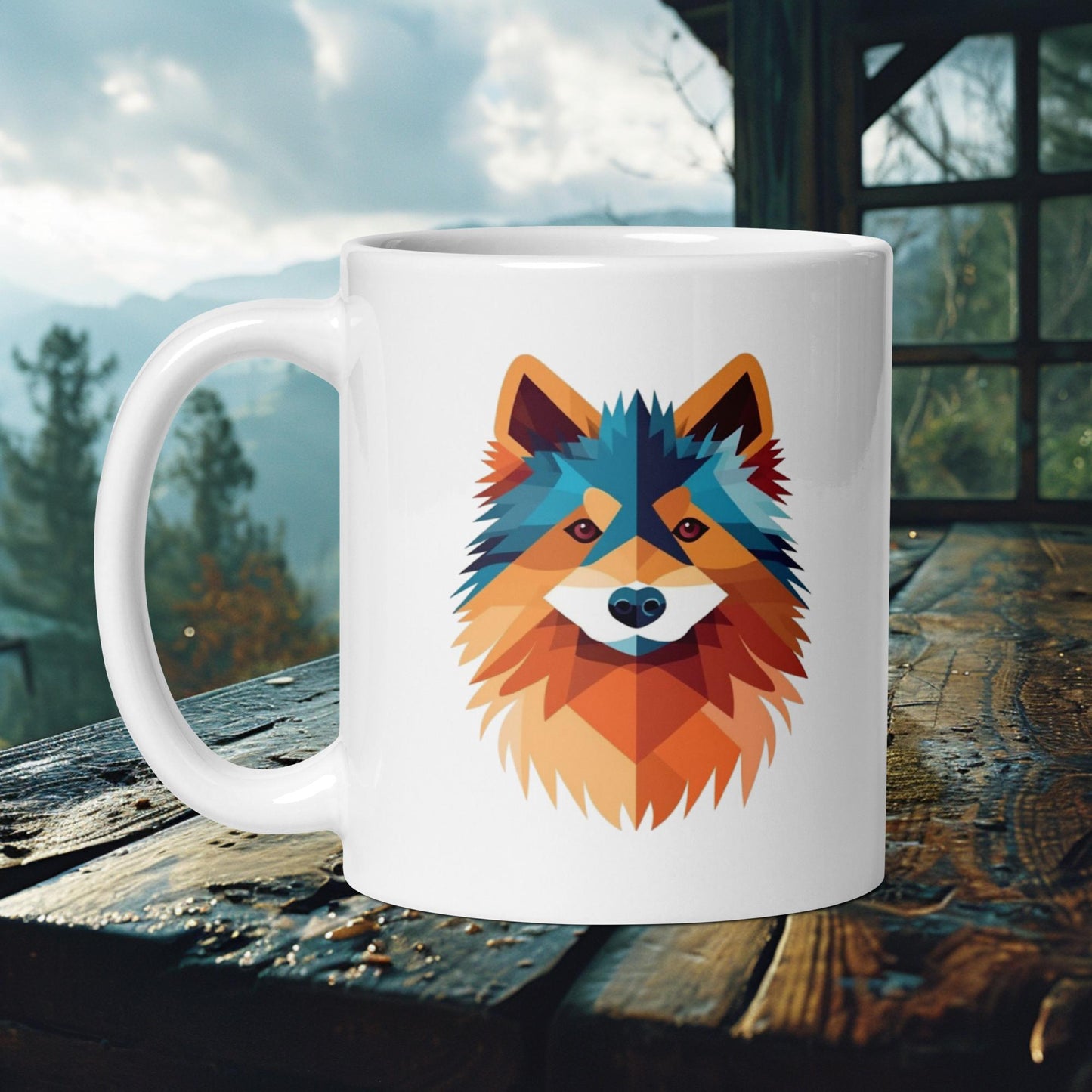 Lapphund Face Mug – Contemporary Geometric Portrait in Bold Colors