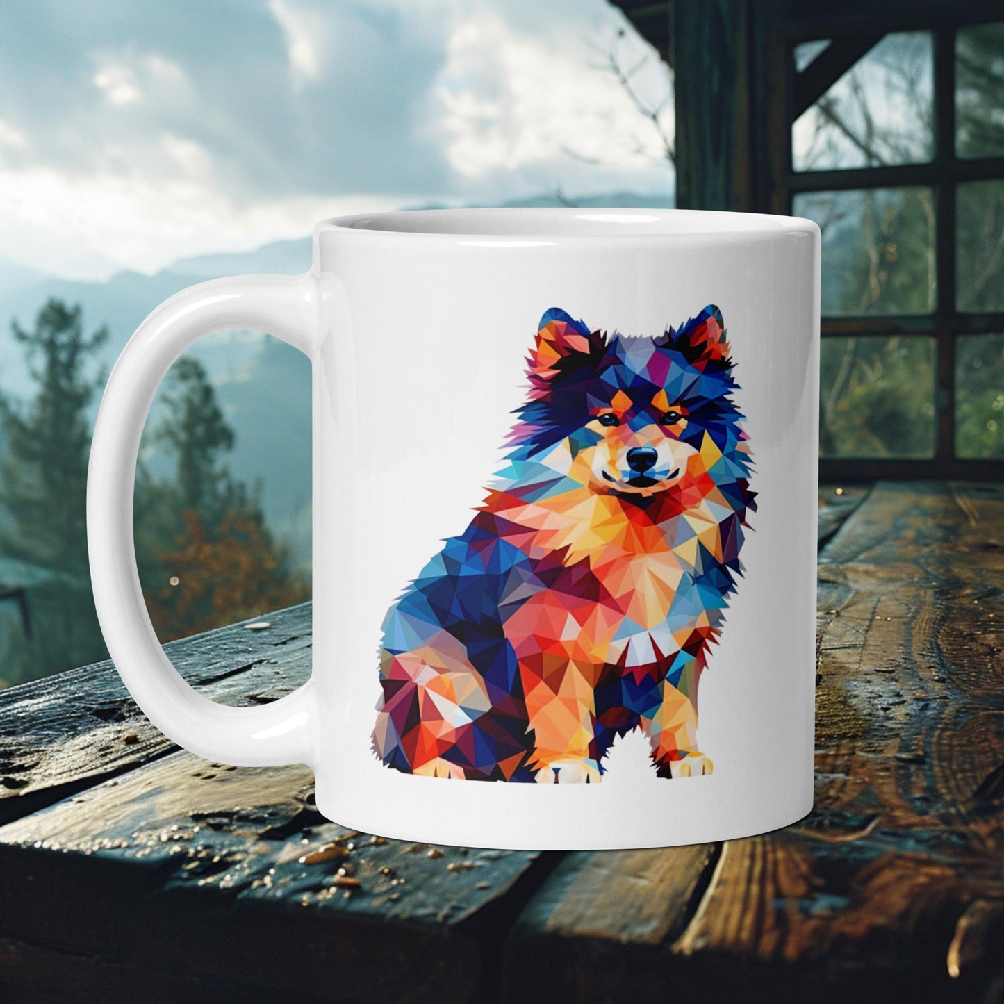 Vivid Lapphund Mug – Bright Geometric Patterns for Modern Style