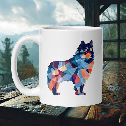 Geometric Lapphund Mug – Modern Color Block Art with Nordic Flair