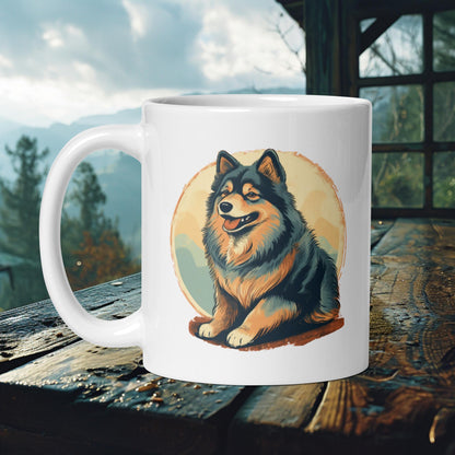 Finnish Lapphund Mug – Happy Lappie in Hand-Painted Circle Art