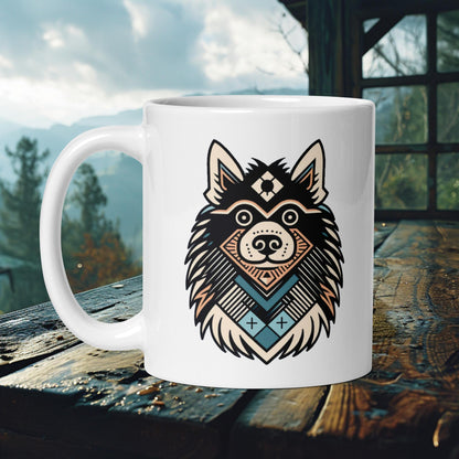 Finnish Lapphund Mug – Tribal Geometric Art in Bold Colors