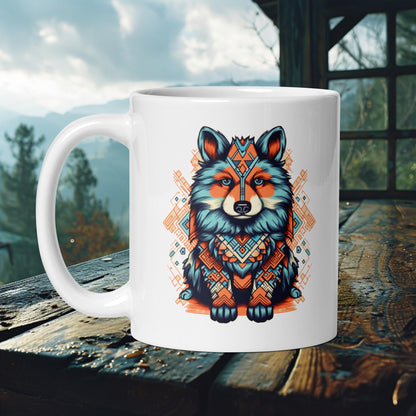 Finnish Lapphund Mug – Intricate Tribal Art in Bold Orange and Blue