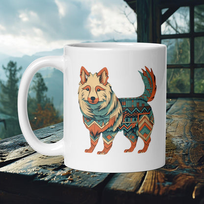 Finnish Lapphund Mug – Boho-Inspired Geometric Patterns in Earthy Tones