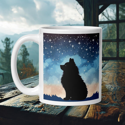 Finnish Lapphund Mug – Stargazing Silhouette Under Night Sky Art