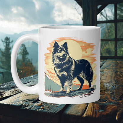 Finnish Lapphund Mug – Vintage Wilderness Art with Sunset Backdrop