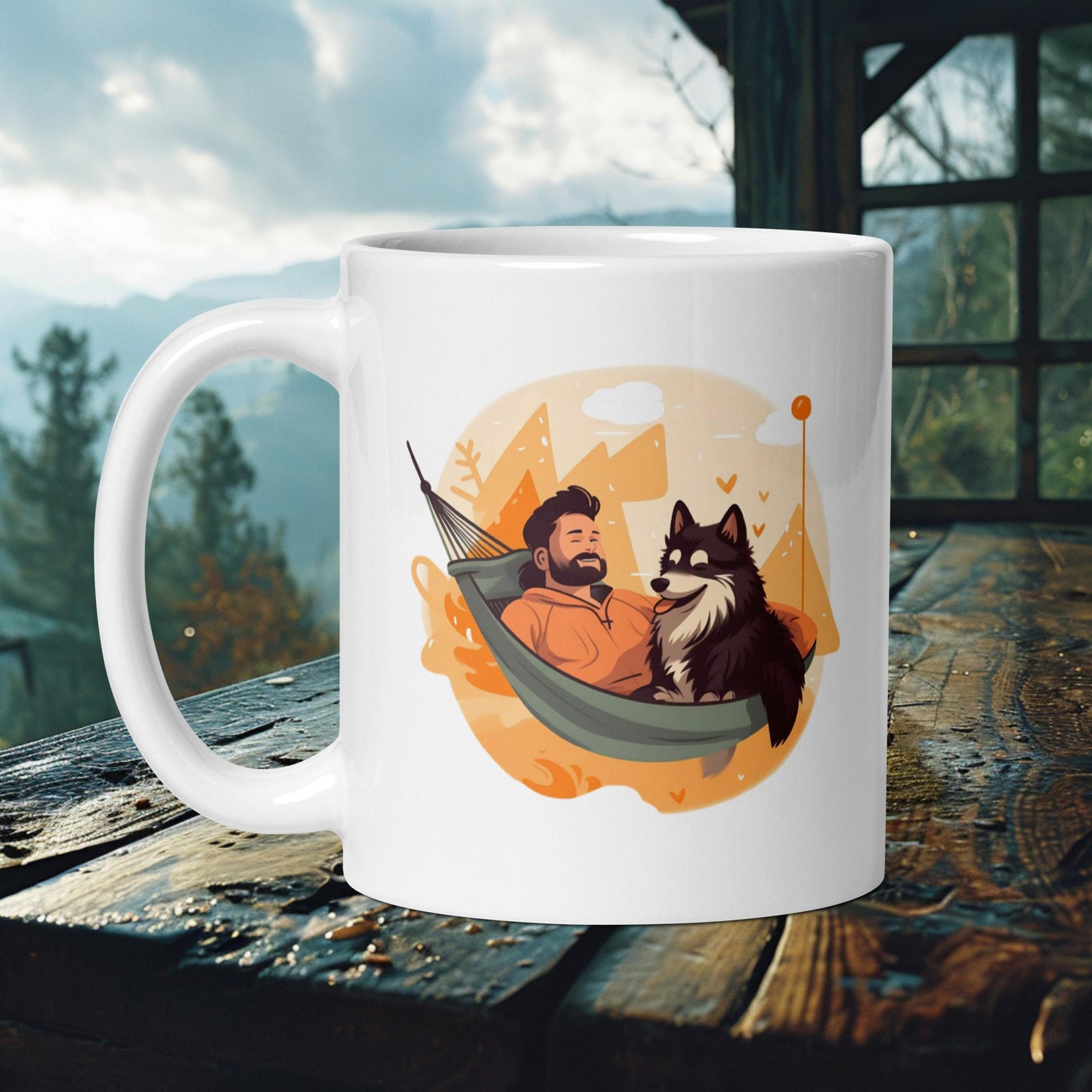 Finnish Lapphund Mug – Cozy Hammock Moments with Lappie & Friend