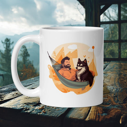 Finnish Lapphund Mug – Cozy Hammock Moments with Lappie & Friend