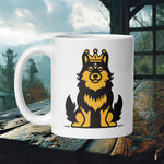 Finnish Lapphund Mug with a royal crown on a black-and-yellow Lappie—ideal for Nordic dog lovers and gift seekers.  

