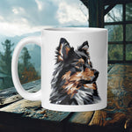 Finnish Lapphund Mug with a bold black, tan, and gray Lappie profile—ideal for Nordic dog art lovers and gift seekers.  

