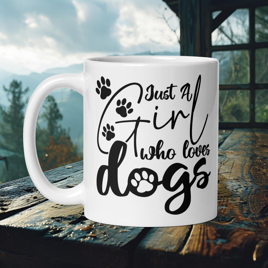 Finnish Lapphund Mug with "I’m Just a Girl Who Loves Dogs" text and paw prints—ideal for pet lovers and dog-loving girls.  

