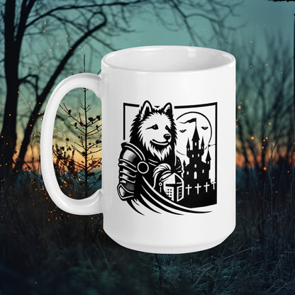 Knight of the Castle Mug – Finnish Lapphund in Gothic Armor Design