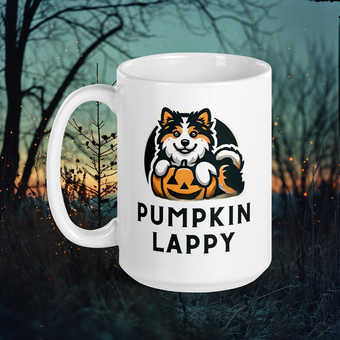 Pumpkin Lappy Mug – Finnish Lapphund with Halloween Pumpkin Design