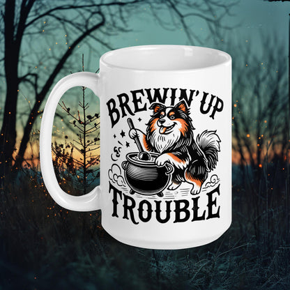 Brewin' Up Trouble Mug – Halloween Finnish Lapphund Witch Cauldron Design