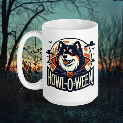 Howl-O-Ween Mug – Finnish Lapphund Halloween Design with Full Moon