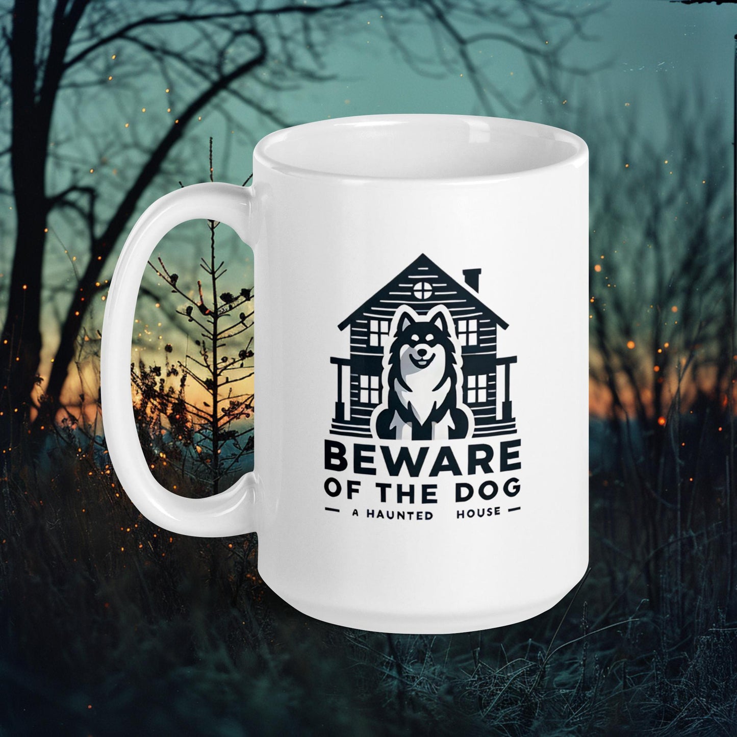 Beware of the Dog Mug – Finnish Lapphund Haunted House Halloween Design