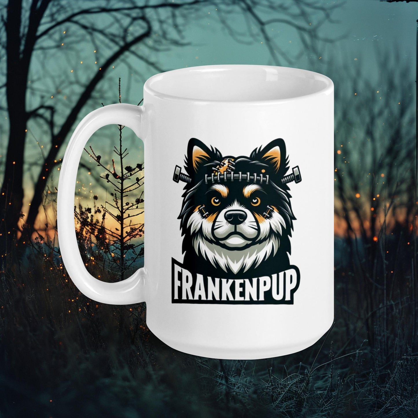 Frankenpup Mug – Finnish Lapphund in Halloween Monster Design