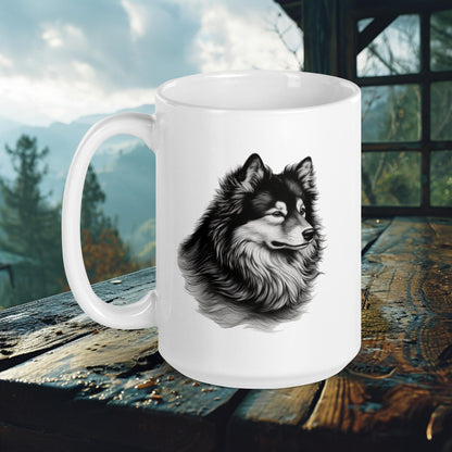 Finnish Lapphund Portrait Mug – Elegant Monochrome Sketch Art