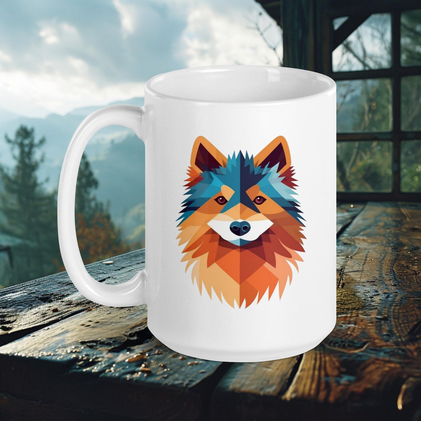 Lapphund Face Mug – Contemporary Geometric Portrait in Bold Colors