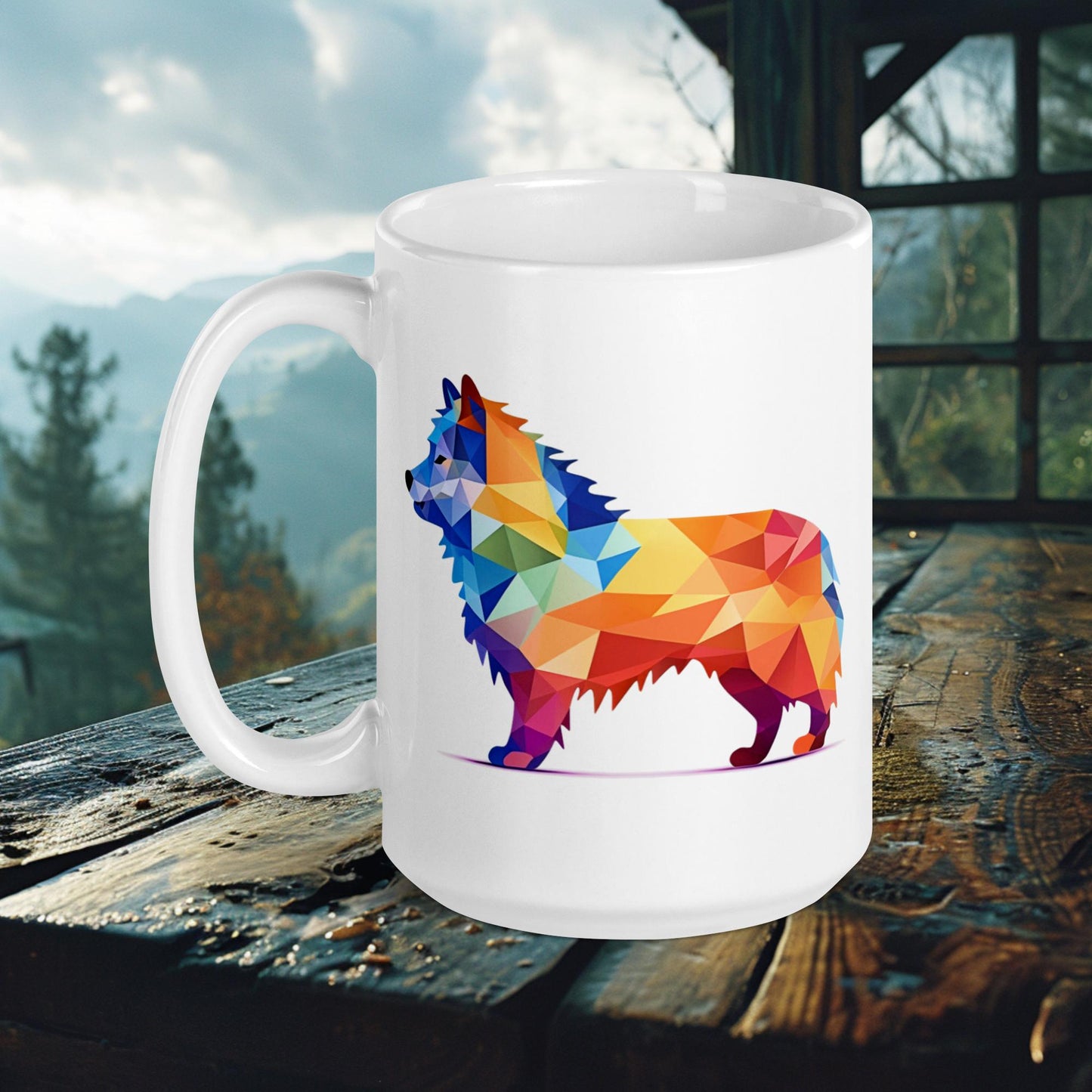 Stylized Lapphund Mug – Nordic Geometric Profile Art in Striking Hues