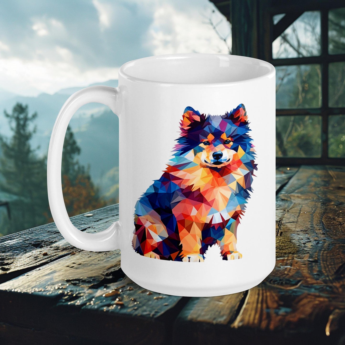 Vivid Lapphund Mug – Bright Geometric Patterns for Modern Style