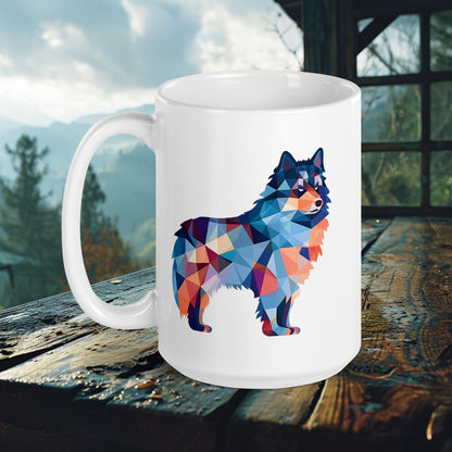 Geometric Lapphund Mug – Modern Color Block Art with Nordic Flair