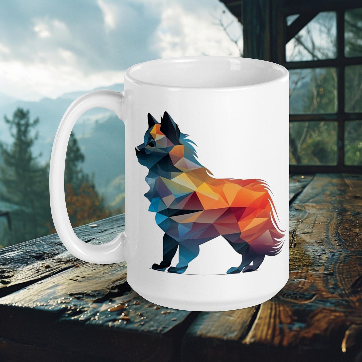 Geometric Lapphund Mug – Vibrant Abstract Art for Dog Lovers