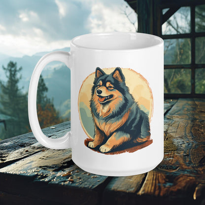 Finnish Lapphund Mug – Happy Lappie in Hand-Painted Circle Art