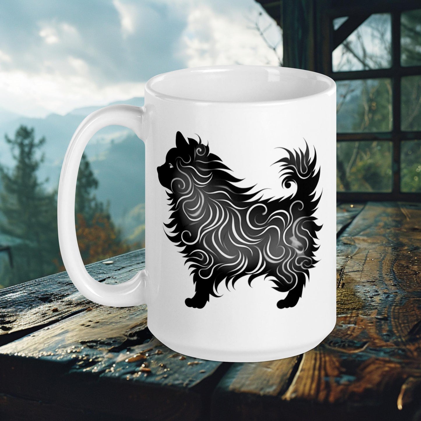 Finnish Lapphund Mug – Abstract Swirl Art in Black & White