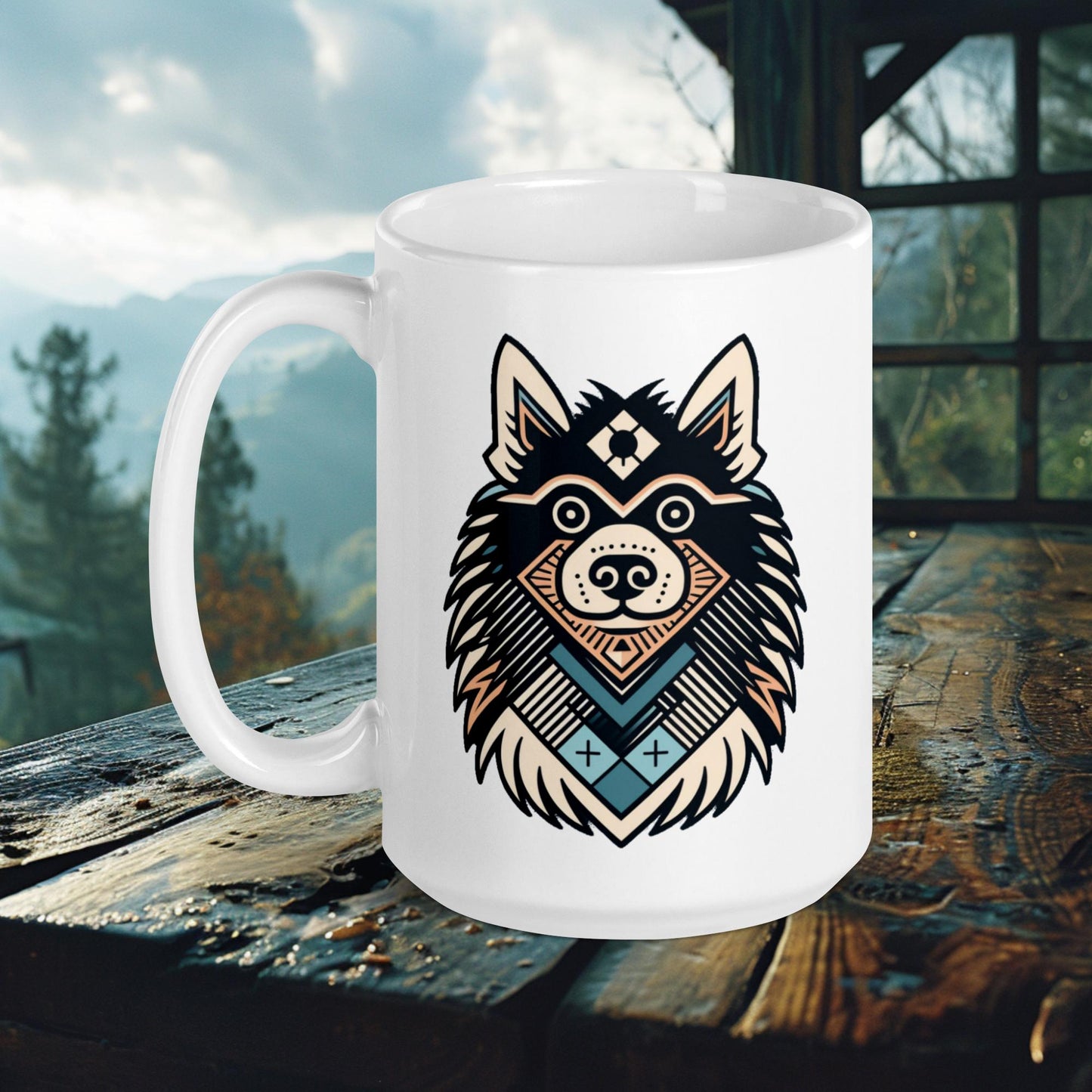 Finnish Lapphund Mug – Tribal Geometric Art in Bold Colors