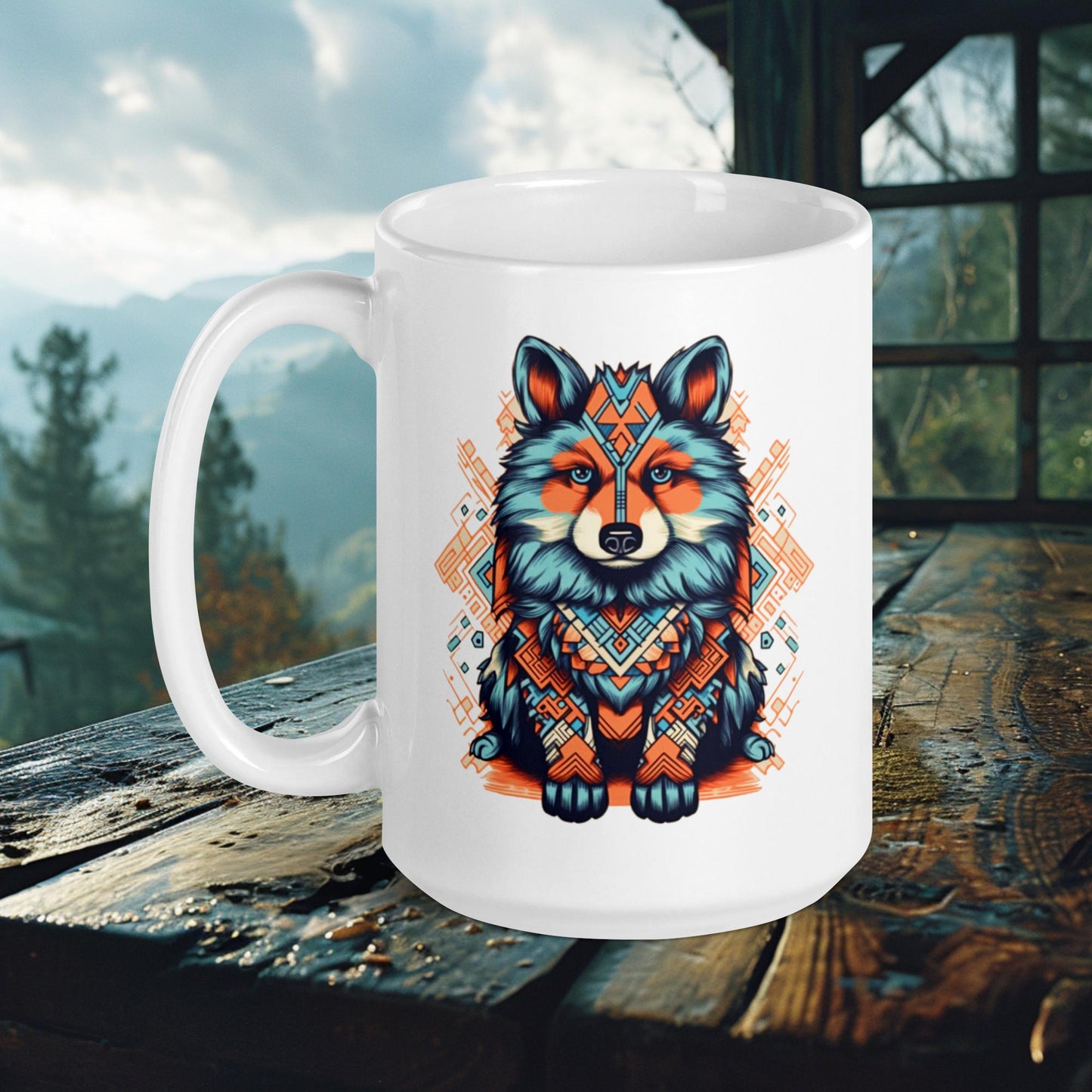 Finnish Lapphund Mug – Intricate Tribal Art in Bold Orange and Blue