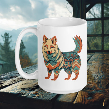 Finnish Lapphund Mug – Boho-Inspired Geometric Patterns in Earthy Tones