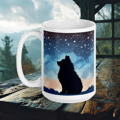 Finnish Lapphund Mug – Stargazing Silhouette Under Night Sky Art