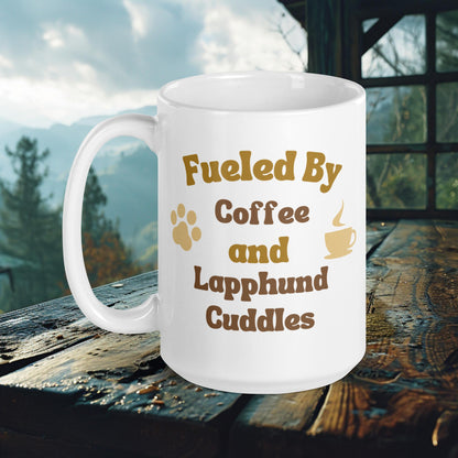 Finnish Lapphund Mug – 'Fueled By Coffee and Lapphund Cuddles