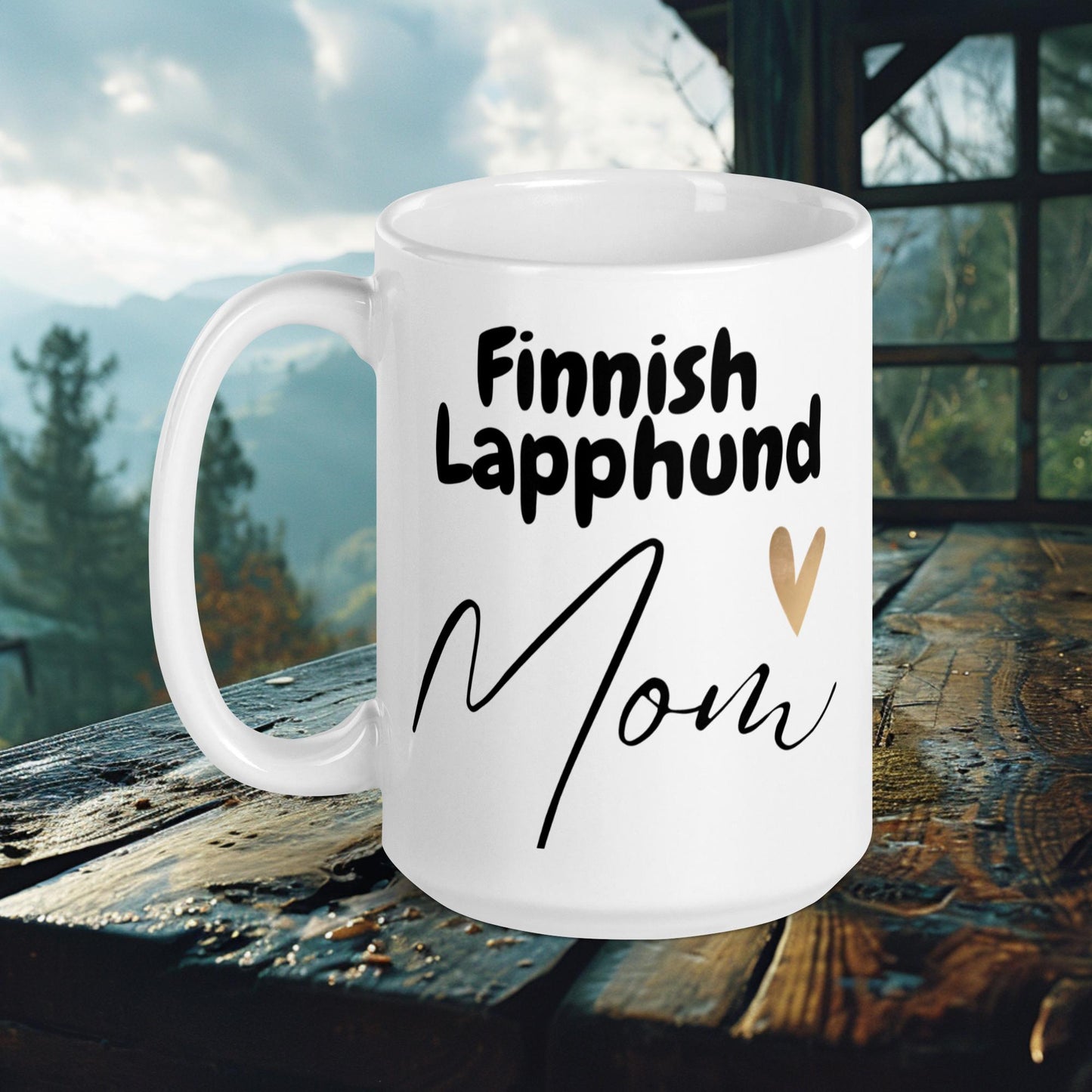 Finnish Lapphund Mug – Heartfelt 'Finnish Lapphund Mom' with Gold Accent