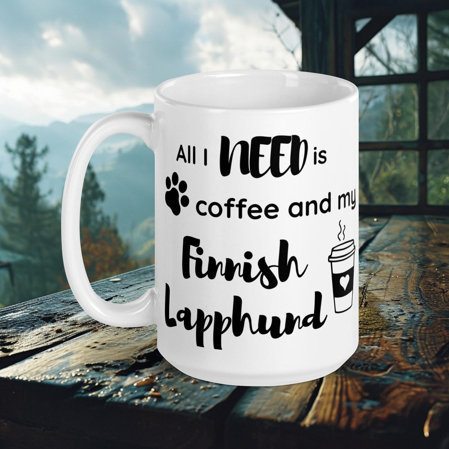 Finnish Lapphund Mug – 'All I Need is Coffee and My Finnish Lapphund' with Paw Print